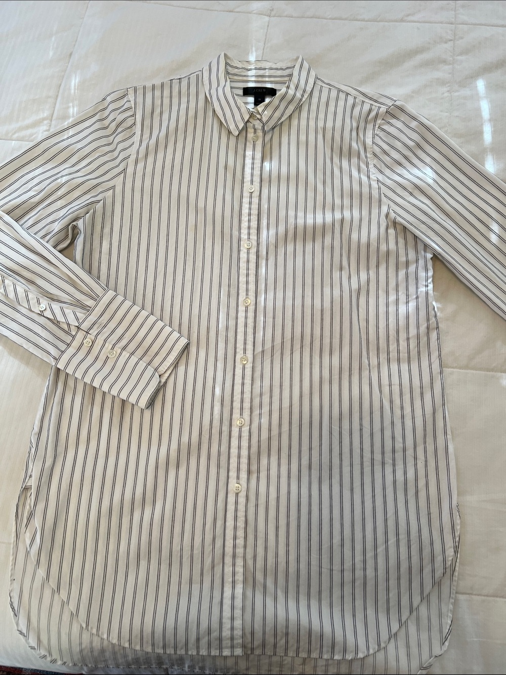 J. Crew White Button-Down Shirt with Black Vertical PinStripes tunic style